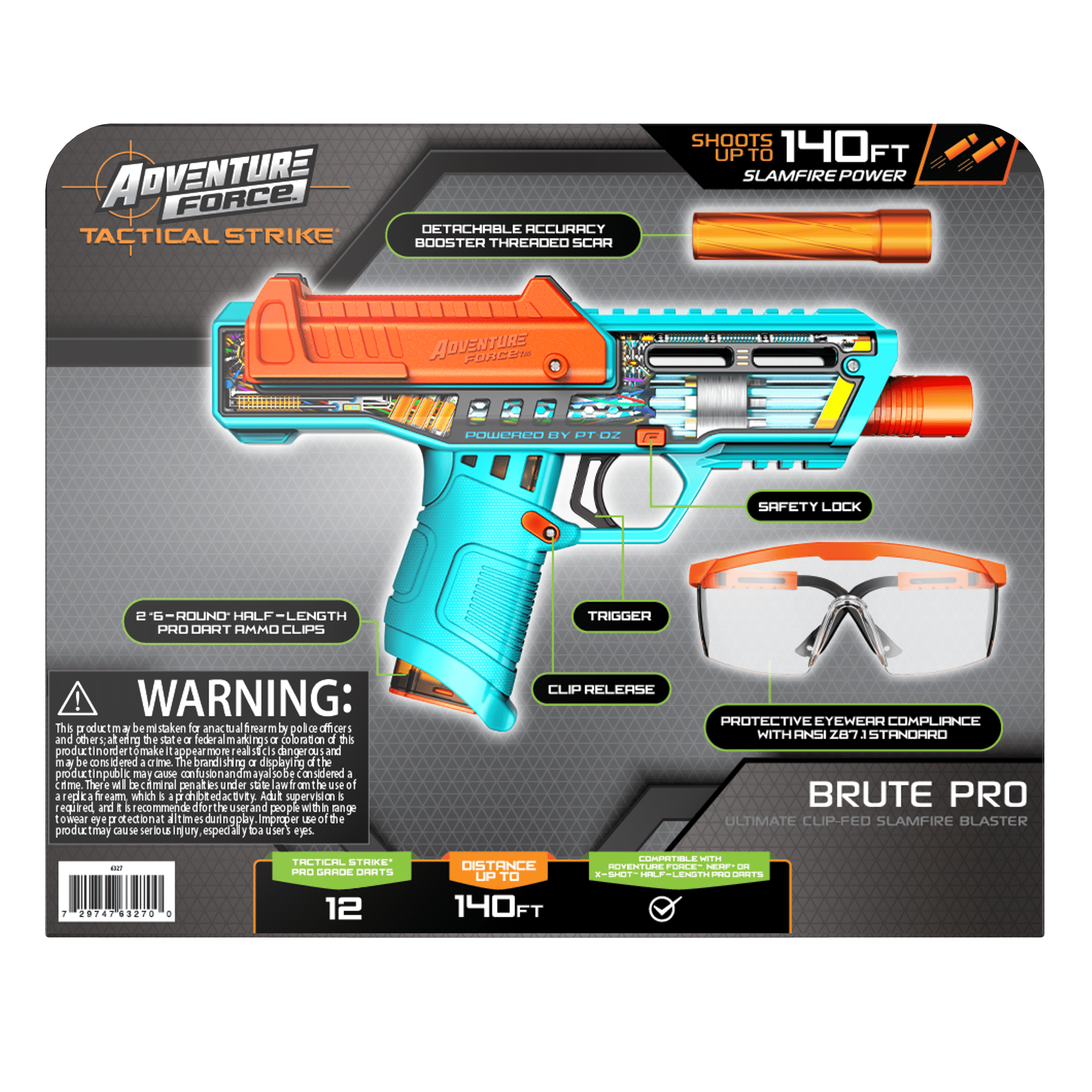 Adventure Force Tactical Strike Brute Pro Ultimate Clip-Fed Slamfire Half-Length Dart Blaster, Shoots up to 145 ft., 17-Piece Pro Blaster Set with Accuracy Booster, 14+