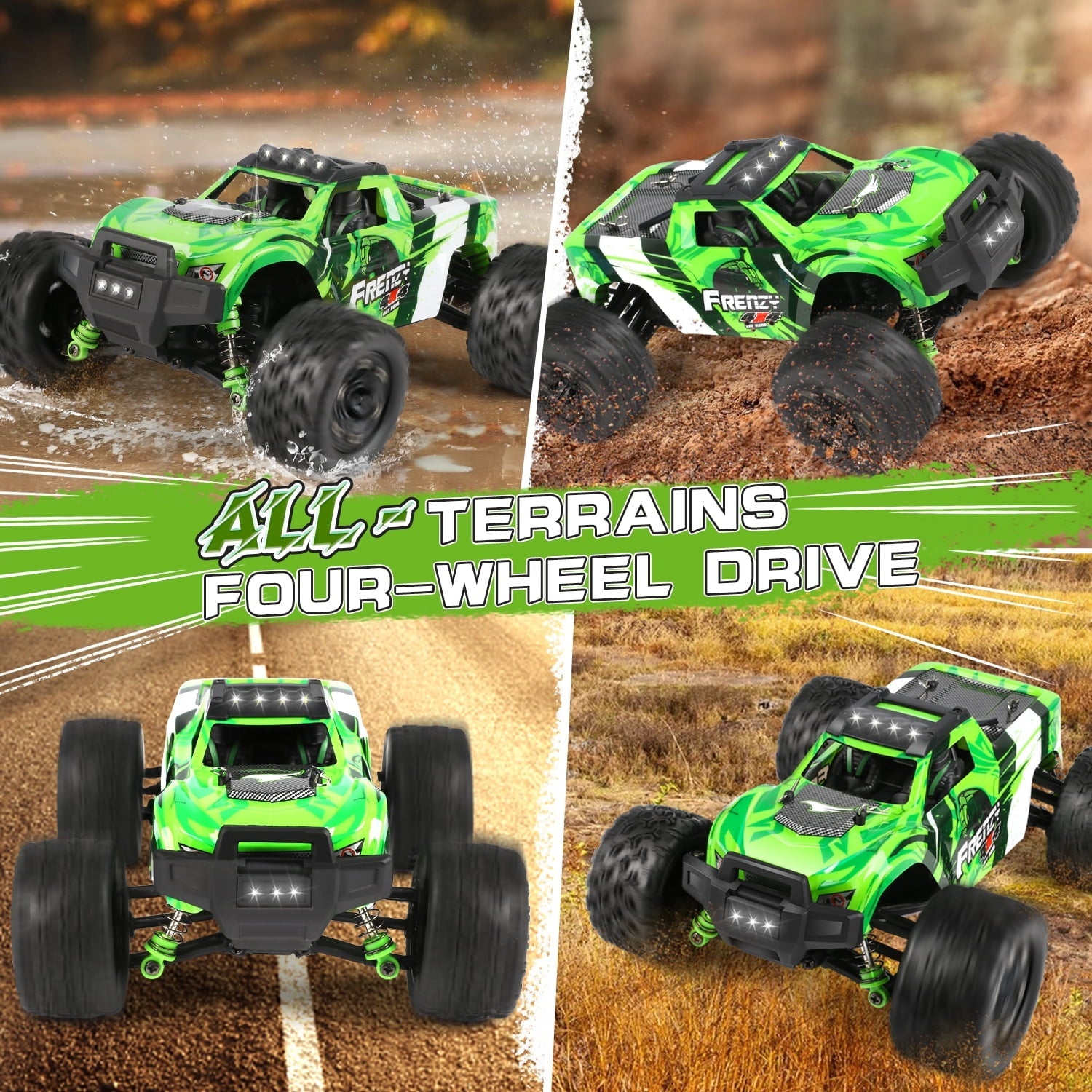 Beefunni RC Car 1:18 All Terrain, 40 MPH High Speed 4WD Off-Road RC Trucks, with 2.4 GHz Remote Control, 4X4 Waterproof Monster Truck with 2 Rechargeable Batteries, Toys Gifts for Boys Kids Adults